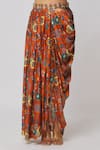 DiyaRajvvir_Orange Georgette Printed Floral Jaal Cape Open And Dhoti Skirt Set _Online_at_Aza_Fashions