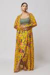 Buy_Diyarajvvir_Yellow Georgette, Lining Shantoon, Modal Cutdana, Print And Dhoti Skirt Set _Online_at_Aza_Fashions