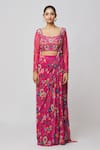 DiyaRajvvir_Fuchsia Georgette Printed Floral Sweetheart Neck Sharara Saree With Blouse _at_Aza_Fashions