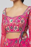 Buy_DiyaRajvvir_Fuchsia Georgette Printed Floral Sweetheart Neck Sharara Saree With Blouse _Online_at_Aza_Fashions