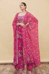 Buy_Diyarajvvir_Pink Floral Motifs Scoop Neck Printed Palazzo Set With Cape _at_Aza_Fashions