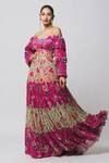 Buy_DiyaRajvvir_Fuchsia Georgette, Modal Cut Work, Off Shoulder Blouse And Tiered Skirt Set _Online_at_Aza_Fashions