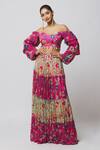 Shop_DiyaRajvvir_Fuchsia Georgette, Modal Cut Work, Off Shoulder Blouse And Tiered Skirt Set _Online_at_Aza_Fashions