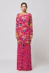 Diyarajvvir_Fuchsia Georgette, Modal Cut Work, Floral Jaal Print Kurta And Gharara Set _at_Aza_Fashions