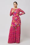 Diyarajvvir_Fuchsia Georgette, Modal Cut Work, Floral Jaal Print Kurta And Gharara Set _Online_at_Aza_Fashions