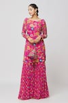 Buy_Diyarajvvir_Fuchsia Georgette, Modal Cut Work, Floral Jaal Print Kurta And Gharara Set _Online_at_Aza_Fashions