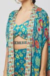 Shop_DiyaRajvvir_Blue Georgette Printed Floral Cape Open And Gharara Set _Online_at_Aza_Fashions
