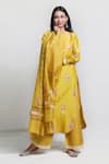 Buy_Abbaran_Yellow Chanderi Embroidery Round Block Print Kurta Set _at_Aza_Fashions