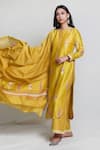 Abbaran_Yellow Chanderi Embroidery Round Block Print Kurta Set _Online_at_Aza_Fashions