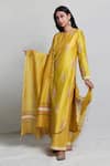Buy_Abbaran_Yellow Chanderi Embroidery Round Block Print Kurta Set _Online_at_Aza_Fashions