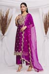 Buy_Surbhi Shah_Purple Spun Silk Floral Motifs Round Embroidered Kurta Set_at_Aza_Fashions