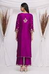 Shop_Surbhi Shah_Purple Spun Silk Floral Motifs Round Embroidered Kurta Set_at_Aza_Fashions