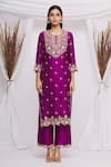 Buy_Surbhi Shah_Purple Spun Silk Floral Motifs Round Embroidered Kurta Set_Online_at_Aza_Fashions