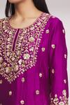 Surbhi Shah_Purple Spun Silk Floral Motifs Round Embroidered Kurta Set_at_Aza_Fashions