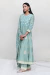 Buy_Abbaran_Green Cotton Silk Dupatta Handloom Kota Foil Block Print Anarkali Set _at_Aza_Fashions