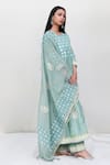 Abbaran_Green Cotton Silk Dupatta Handloom Kota Foil Block Print Anarkali Set _Online_at_Aza_Fashions