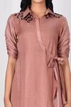 Naintara Bajaj_Pink Silk Blend Embroidered Tie Up Dress_at_Aza_Fashions