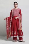 Buy_Abbaran_Red Cotton Silk Dupatta Handloom Chanderi Foil Block Print Anarkali Set _at_Aza_Fashions