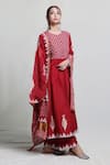 Abbaran_Red Cotton Silk Dupatta Handloom Chanderi Foil Block Print Anarkali Set _Online_at_Aza_Fashions