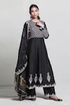 Abbaran_Black Cotton Silk Dupatta Handloom Chanderi Foil Block Print Anarkali Set _Online_at_Aza_Fashions