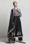 Shop_Abbaran_Black Cotton Silk Dupatta Handloom Chanderi Foil Block Print Anarkali Set _Online_at_Aza_Fashions