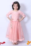 Buy_Pankhuri by Priyanka_Pink Mirror Work Hem Lehenga Set For Girls_at_Aza_Fashions