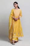 Buy_Abbaran_Yellow Cotton Silk Dupatta Handloom Chanderi Foil Block Print Anarkali Set _Online_at_Aza_Fashions