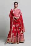 Buy_Abbaran_Red Cotton Silk Dupatta Net Embroidery Foil Block Print Bridal Lehenga Set _Online_at_Aza_Fashions