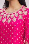 Surbhi Shah Red Spun Silk Floral Motifs Scallop Neck Embroidered Kurta Set at Aza Fashions Surbhi Shah_Red Spun Silk Floral Motifs Scallop Neck Embroidered Kurta Set _at_Aza_Fashions