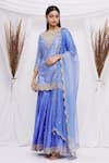 Buy_Surbhi Shah_Blue Spun Silk Printed Bandhani Keyhole Kurta Sharara Set  _at_Aza_Fashions