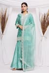 Surbhi Shah Green Spun Silk Floral Motifs Scallop Neck Embroidered Kurta Sharara Set Online at Aza Fashions Surbhi Shah_Green Spun Silk Floral Motifs Scallop Neck Embroidered Kurta Sharara Set _Online_at_Aza_Fashions