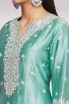 Surbhi Shah Green Spun Silk Floral Motifs Scallop Neck Embroidered Kurta Sharara Set at Aza Fashions Surbhi Shah_Green Spun Silk Floral Motifs Scallop Neck Embroidered Kurta Sharara Set _at_Aza_Fashions