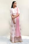 Shop_Abbaran_Pink Cotton Silk Dupatta Net Foil Block Print Bridal Lehenga Set _at_Aza_Fashions