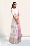 Abbaran_Pink Cotton Silk Dupatta Net Foil Block Print Bridal Lehenga Set _Online_at_Aza_Fashions