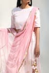 Abbaran_Pink Cotton Silk Dupatta Net Foil Block Print Bridal Lehenga Set _at_Aza_Fashions