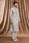 Rar Studio_Blue Handloom Chanderi Aari , Patra Kurta And Pant Set_Online_at_Aza_Fashions