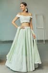 Buy_Riantas_Green Embroidered Floral One Shoulder Off Lehenga Set  _at_Aza_Fashions