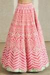 Shop_Riantas_Pink Embroidered Floral V Neck Bridal Lehenga Set _Online_at_Aza_Fashions