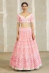 Riantas_Pink Embroidered Floral V Neck Bridal Lehenga Set _Online_at_Aza_Fashions