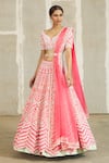 Buy_Riantas_Pink Embroidered Floral V Neck Bridal Lehenga Set _at_Aza_Fashions