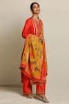 Abbaran_Orange Cotton Silk Embroidery Round Straight Kurta Set _Online_at_Aza_Fashions