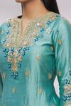 Surbhi Shah_Blue Spun Silk Floral Motifs Notched Embroidered Kurta Sharara Set _at_Aza_Fashions