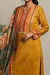 Abbaran_Yellow Cotton Silk Embroidery Round Straight Kurta Set _at_Aza_Fashions