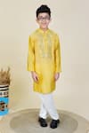 Buy_Little Boys Closet_Yellow Cotton, Silk Mirrors Embroidered Kurta And Pyjama _at_Aza_Fashions