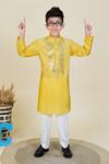 Shop_Little Boys Closet_Yellow Cotton, Silk Mirrors Embroidered Kurta And Pyjama _at_Aza_Fashions