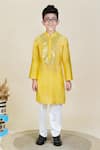 Little Boys Closet_Yellow Cotton, Silk Mirrors Embroidered Kurta And Pyjama _Online_at_Aza_Fashions