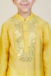 Buy_Little Boys Closet_Yellow Cotton, Silk Mirrors Embroidered Kurta And Pyjama _Online_at_Aza_Fashions
