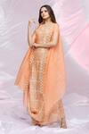 Buy_Petticoat Lane By Divya_Orange Organza, Chanderi Floral Motifs Cape Open, Kurta Cowl Drape With _at_Aza_Fashions