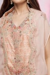 Petticoat Lane By Divya_Pink Organza, Chanderi, Satin Floral Motifs Cape Embroidered And Dhoti Pant Set _at_Aza_Fashions