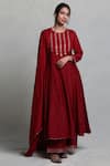 Buy_Abbaran_Maroon Cotton Silk Embroidery Round Anarkali Set _Online_at_Aza_Fashions